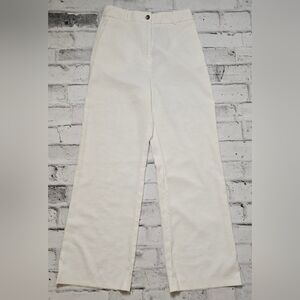 H&M Cream Linen-Blend Wide Straight Leg High Waist Pants Size 6